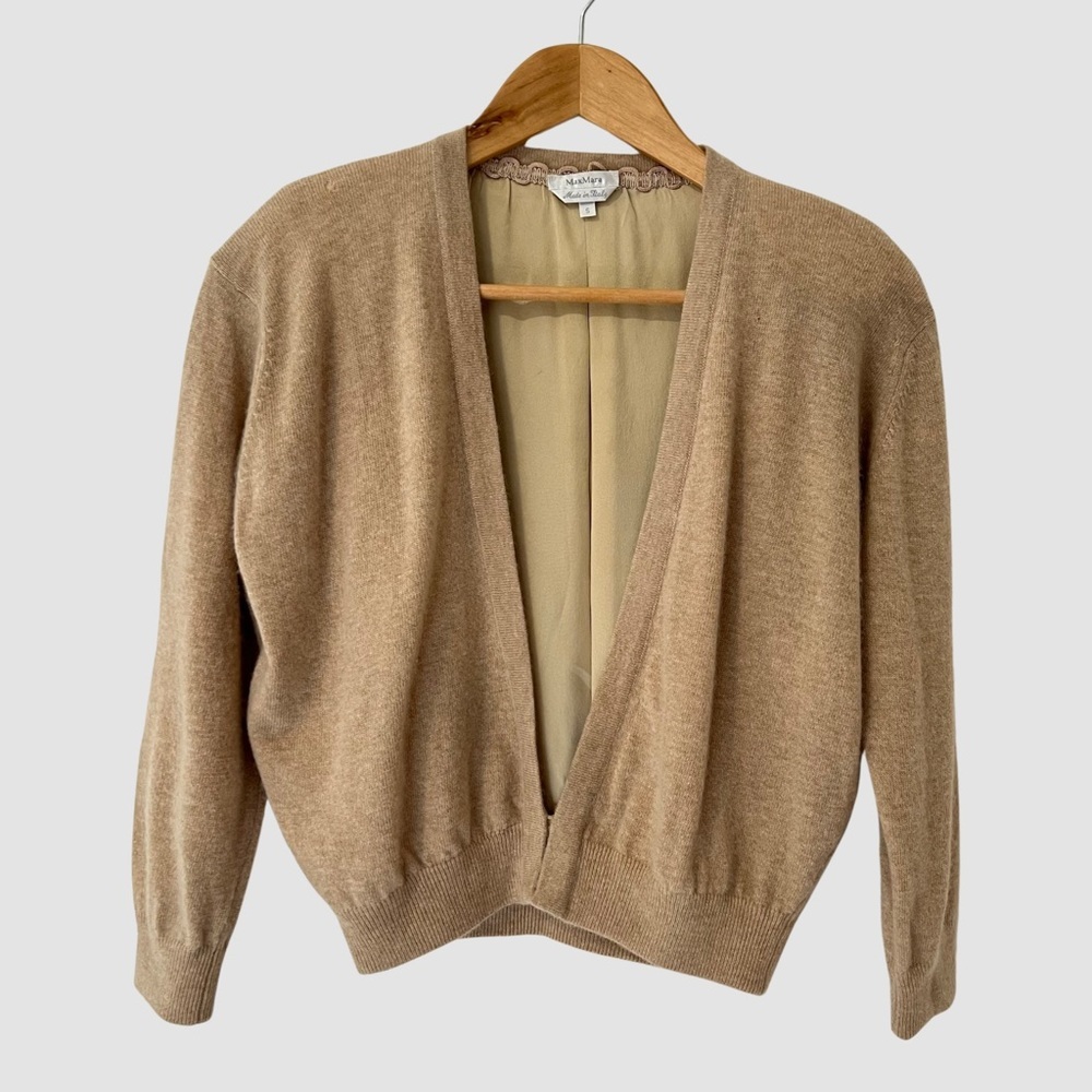 Max Mara Vintage Cashmere Blend Cropped Long Sleeve V-Neck Cardigan S (read)